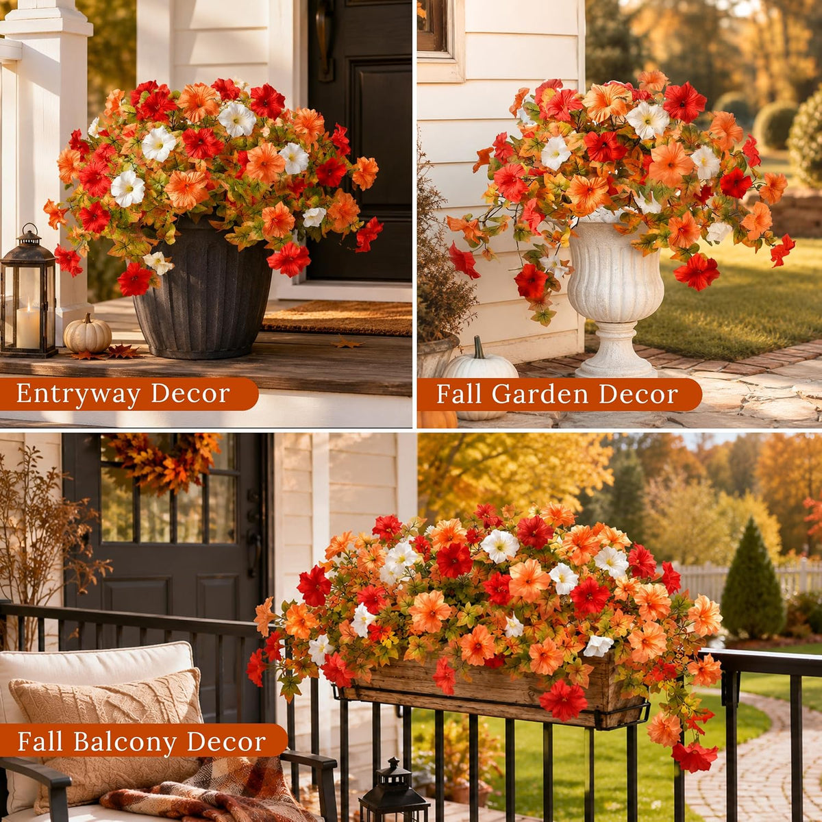 Der Rose 2Pcs Artificial Fall Hanging Flowers for Basket Outdoors