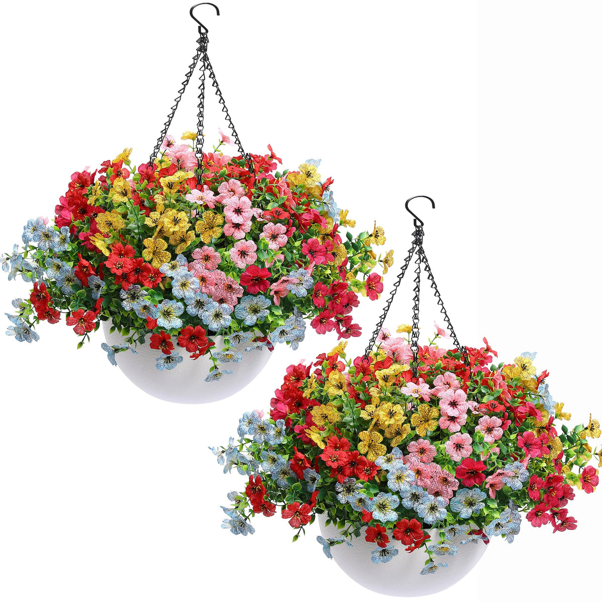2 Sets of Artificial Hanging Flowers for Outdoors, Fall Mum Hanging Baskets