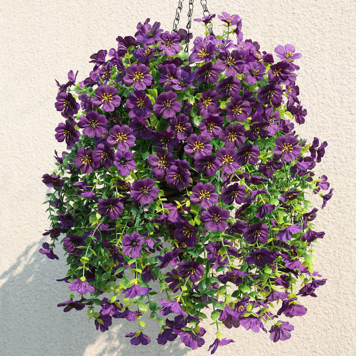 HyeFlora Artificial Hanging Flowers Basket for Outdoor, Fake Flowers Faux Plants Look Real for Yard Gardens Porch Patio Home (Darkpurple+Hotpink)