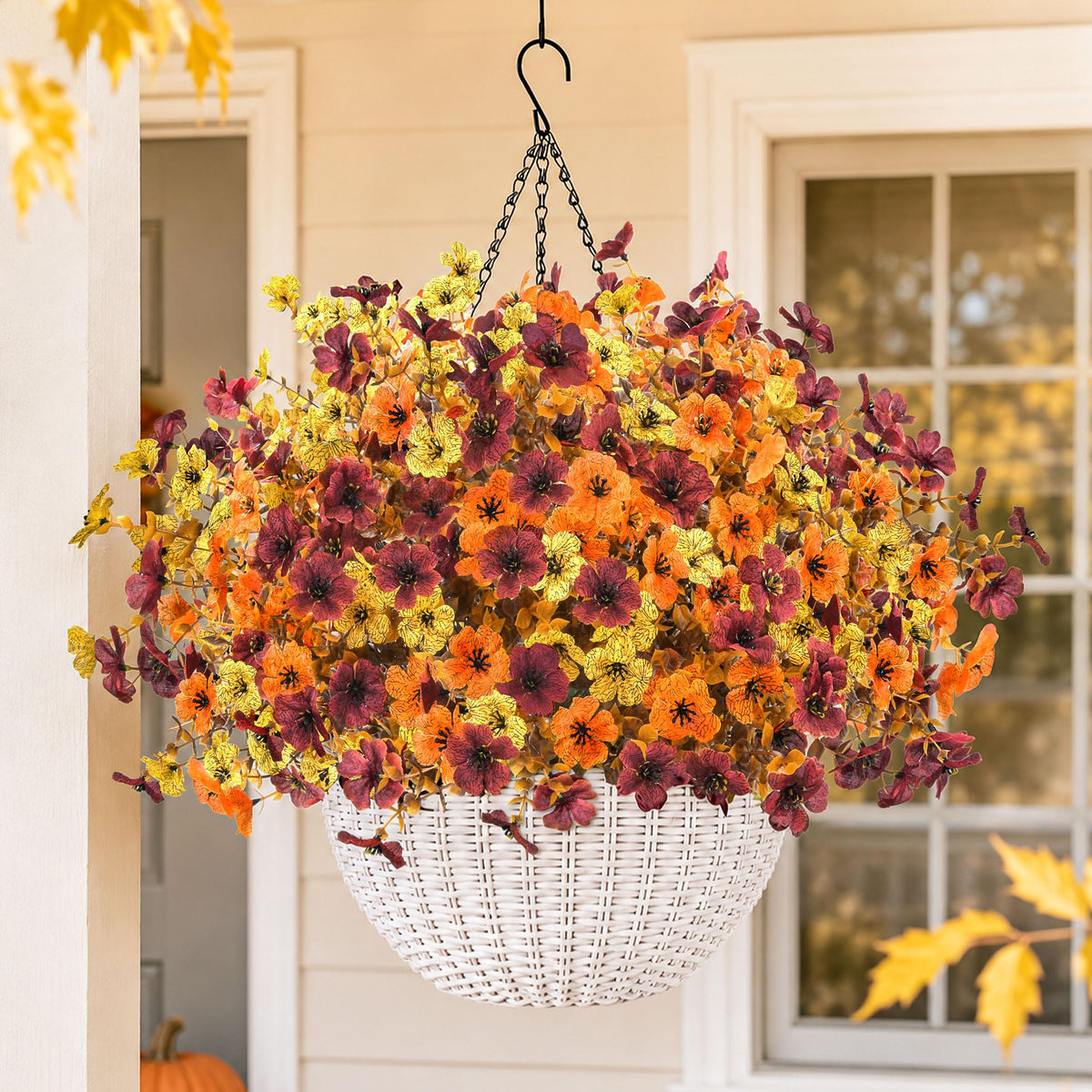 Der Rose Artificial Hanging Flower Basket for Outdoors Fake Hanging Flowers Plants with 4 Faux Silk Trailing Vines for Porch Patio Balcony Spring Decor