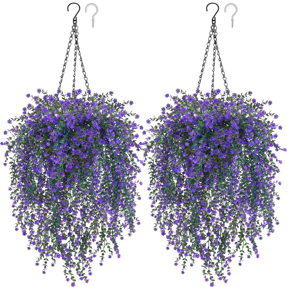 2 Set Artificial Flower Hanging Baskets for Outdoors, UV Resistant